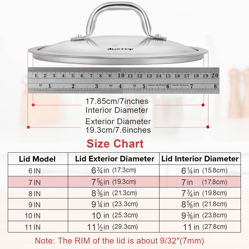 Duxtop Cookware Glass Replacement Lid (Interior Diameter: 7inch, Exterior Diameter: 7-5/8inch) - Image 4